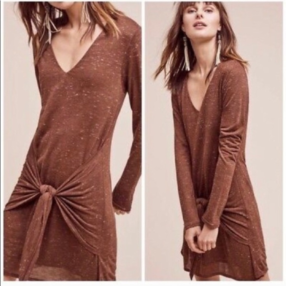 [Dolan] Brown Knotted Tie Waist Tee Mini Dress